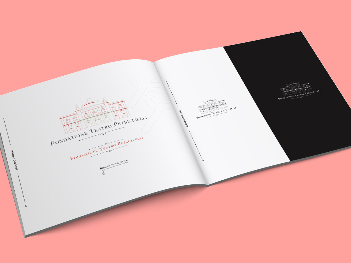 Pagine del brandbook Teatro Petruzzelli con regole d'uso del marchio